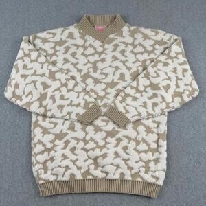 Vtg Made in USA Justin Allen Sweater Brown White‎ Womens Medium Cheetah Print